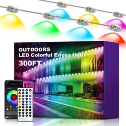 XINKAITE 300FT Permanent Outdoor Lights with 150 LEDs - Smart RGB+IC with 16 Million Colors, IP67 Waterproof, App & Remote Control, Hundreds of Modes 