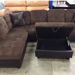 New Brown Sectional Sofa Microfiber Couch With Storage Ottoman And Pillows 