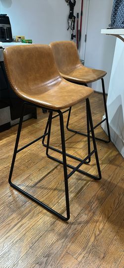 30” Faux Leather Counter Height Barstools with Back Set of 2