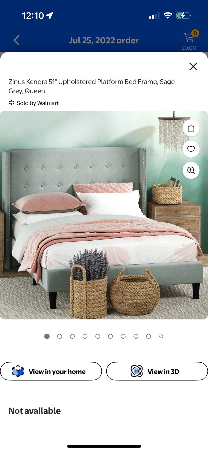 Bed Frame - Zinus Kendra 51" Upholstered Platform Bed Frame, Sage Grey, Queen (Purchased at Walmart)