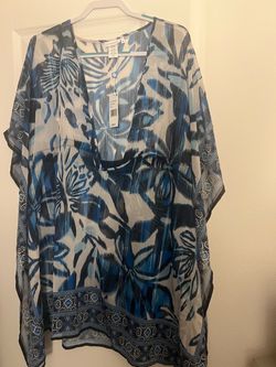 Blue Floral Sheer Kaftan Cover-Up with Tags