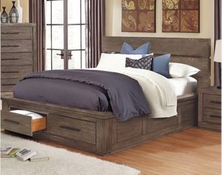 Brand New Weathered Grey Bed with Storage Drawers