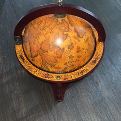 Unique Chess Board w/ Pieces Hidden in Wood Table Top Nautical Old World Globe