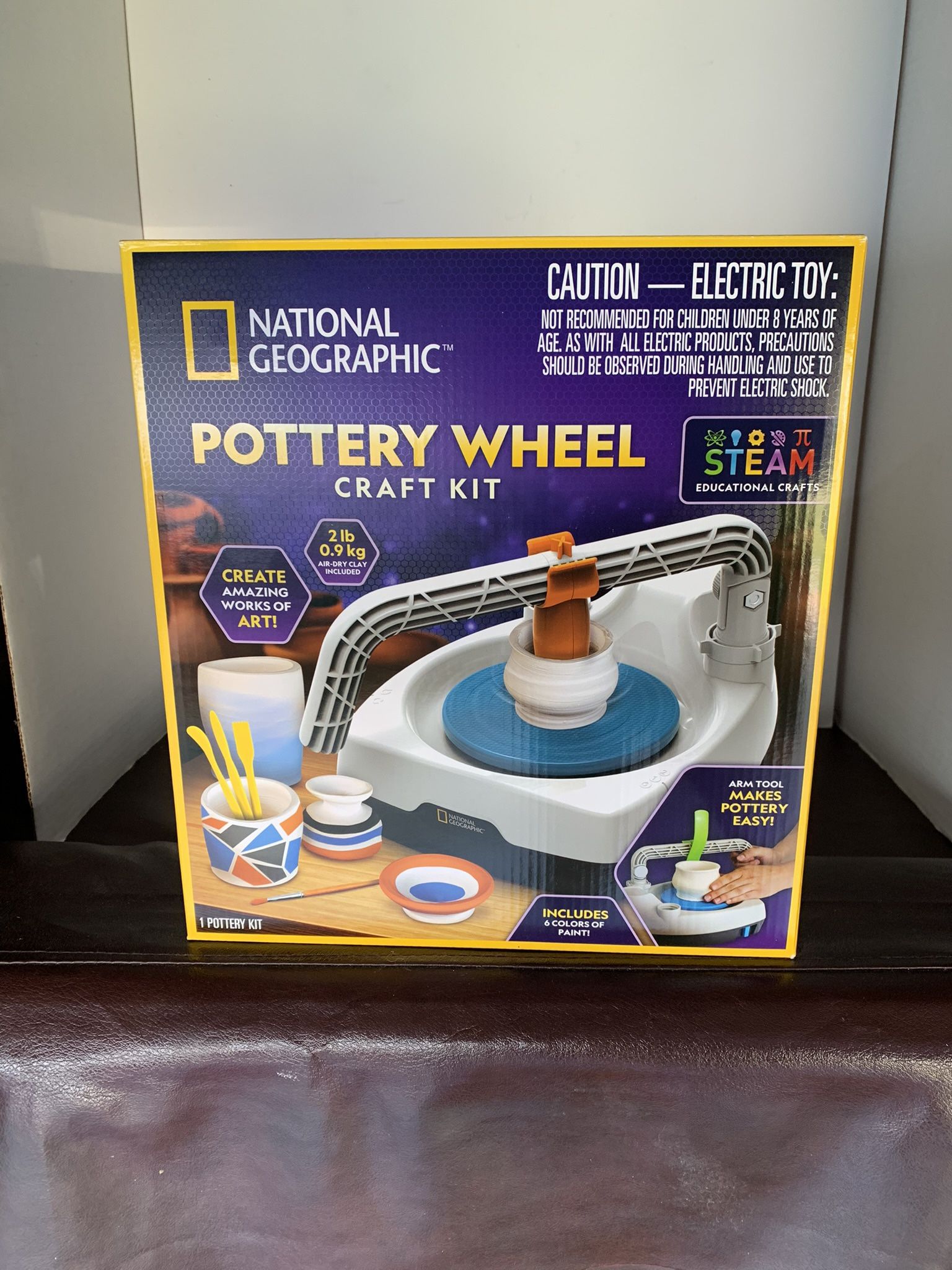 NATIONAL GEOGRAPHIC Deluxe Pottery Wheel Kit – Complete Starter Pottery Set, Plug-In Motor, 3 lbs. Air Dry Clay, Gemstone Chips, Sculpting Tools, Pate
