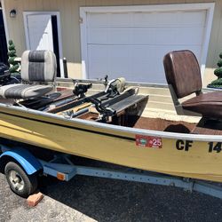12” aluminum fishing boat with 15 horse Mercury motor, trolling motor