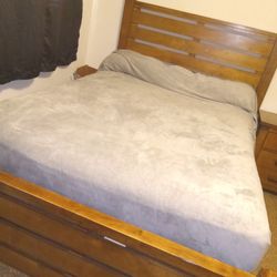 Queen Bedframe with Matching Nightstand & Box Spring