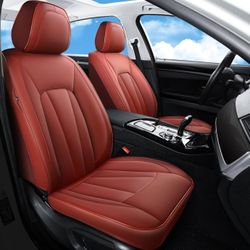 Leather Car Seat Covers 2 Front Seats,Waterproof Breathable Full Wrapping Edge Seat Covers