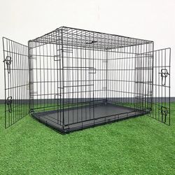 (Brand New) $65 Folding 42” Dog Cage 2-Door Pet Crate Kennel w/ Tray 42”x27”x30”
