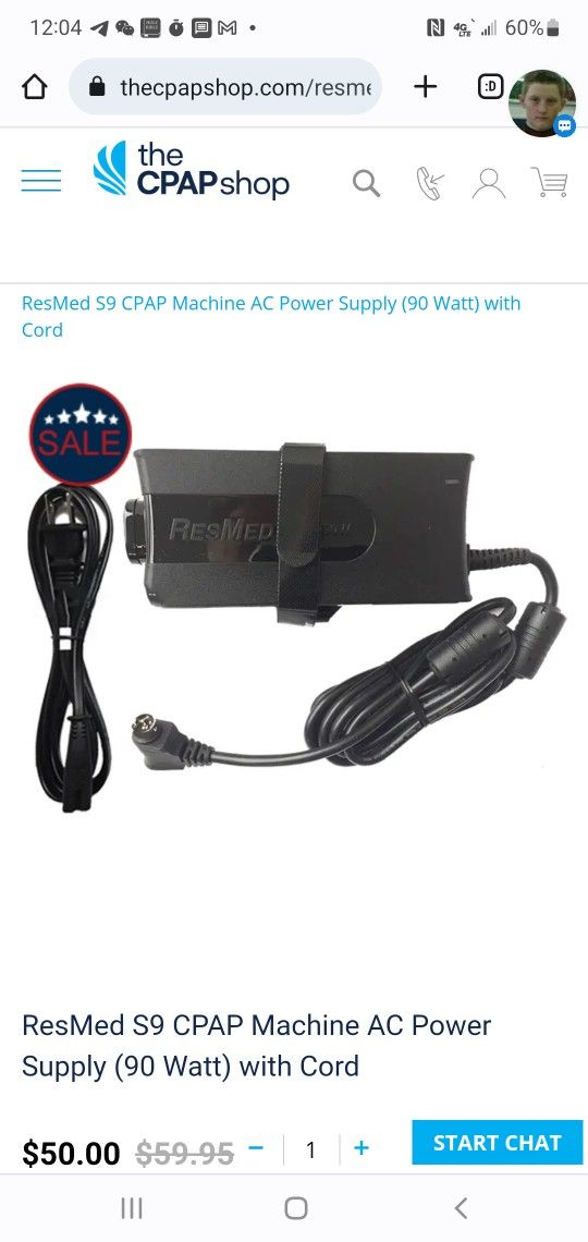 External 90 Watt Power Supply for ResMed S9™ Series CPAP and BiPAP Machines