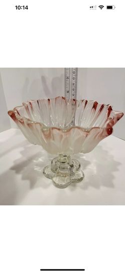 Mikasa Walther Glass Pink Tulip Footed Bowl, Vintage 6 1/2” wide
