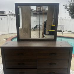 Modern Wood Dresser + Mirror & Nightstand Set