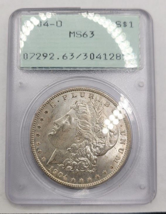 1904-O $1 Morgan Silver Dollar Graded MS-63 By PCGS "Rattler" Semi Pl Rev PQ!
