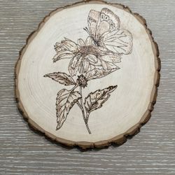 Butterfly With Sunflower Wood Burning Art