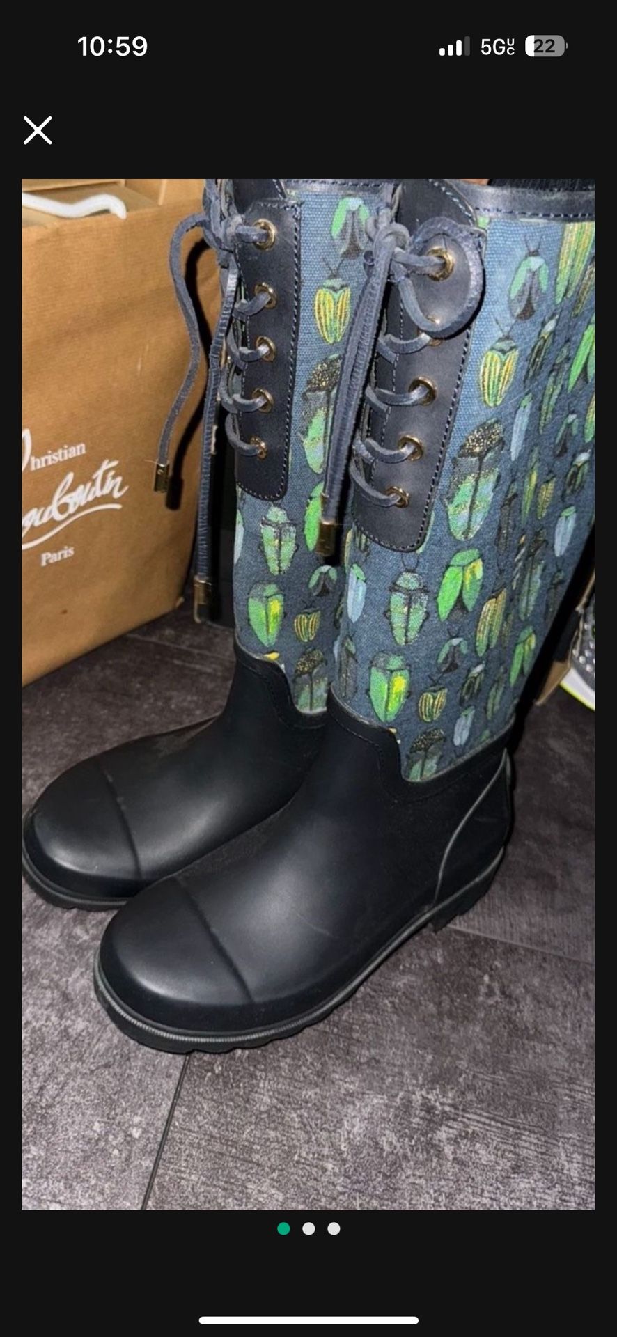 Tory Burch beetle rain boots Size 6 US