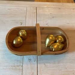 Wooden Basket With Gold Fruit 