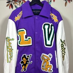 LOUIS VUITTON, PURPLE AND WHITE LEATHER VARSITY JACKET !!!