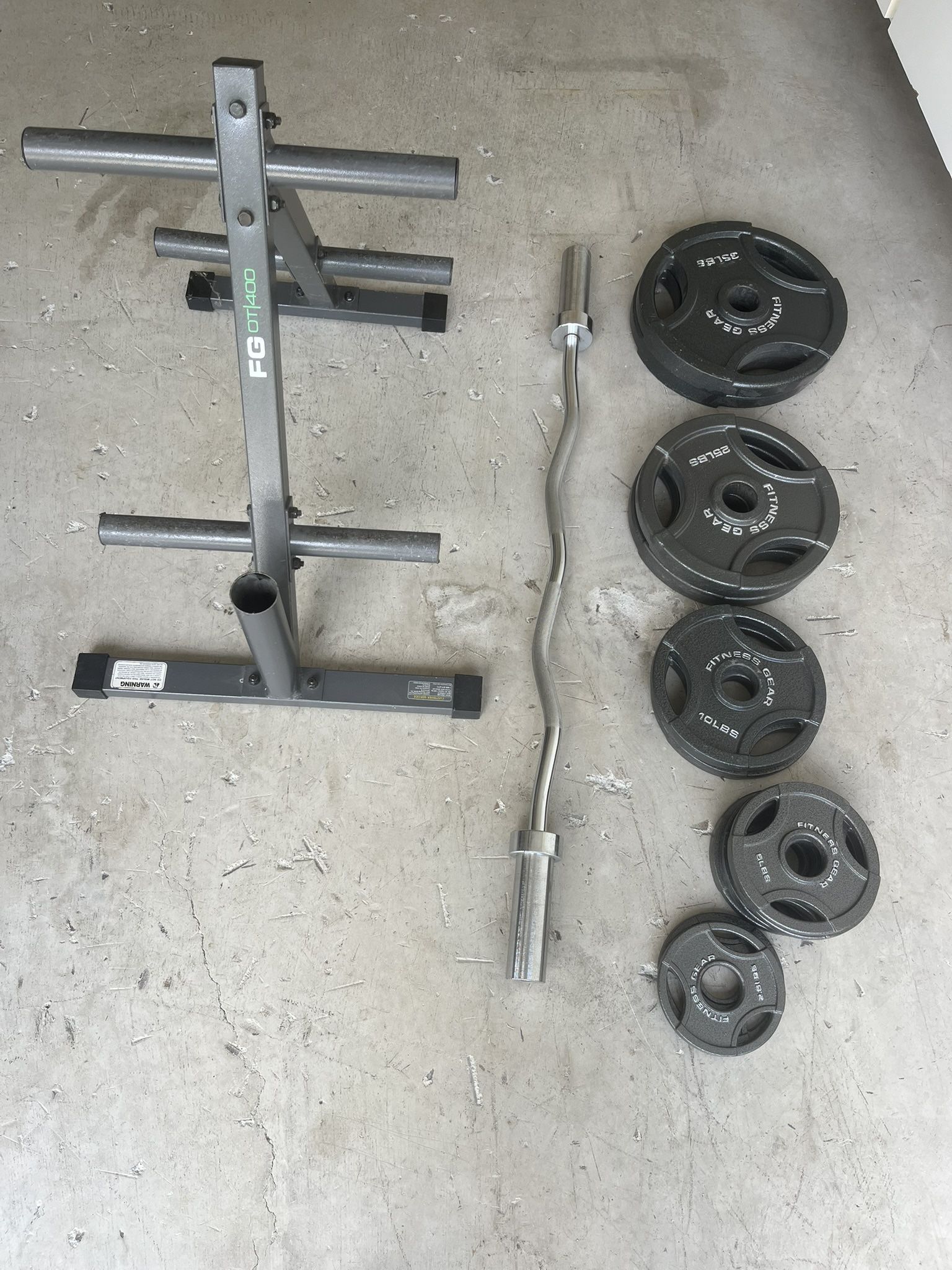 Fitness Gear Plates , EZ Curl Bar And Fitness Gear OT400 Stand
