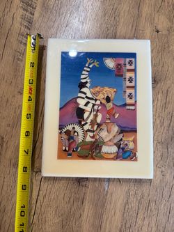 Lawrence Vargas Sandstone Southwestern Art Tile Plaque 8x9 USA Native Style Decor