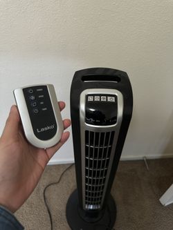 Lasko Oscillating Tower Fan, Remote Control, 3 Speeds Black