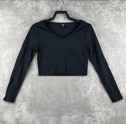 Shein  Crop Top  shirt sweater Long Sleeve  Black  women's size L Large