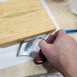 Bamboo Cutting Boards With Ulu Knife Stored In Base 