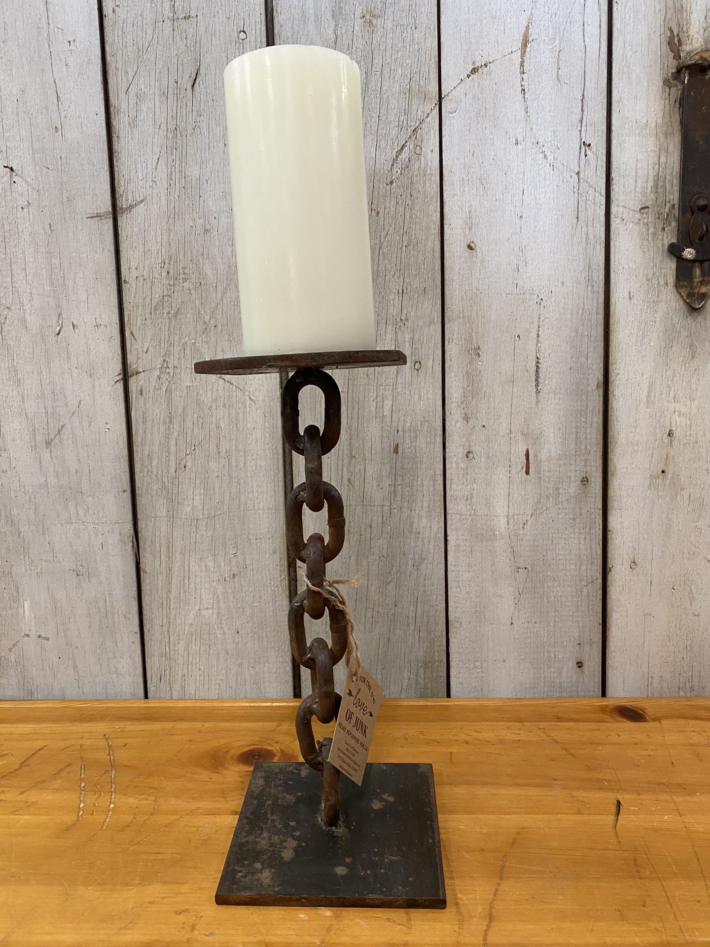 Metal Chain Candle Holder Hand Welded - Garage / Man Cave Art 