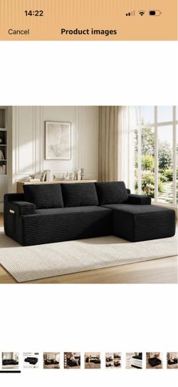 Black Corduroy Sectional Sofa with Chaise