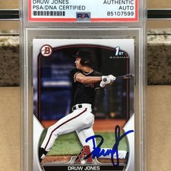 Druw Jones Signed Auto 2023 1st Bowman RC Arizona Diamondbacks Rookie Card PSA