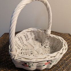 White Heart Shaped Wicker Basket With Roses
