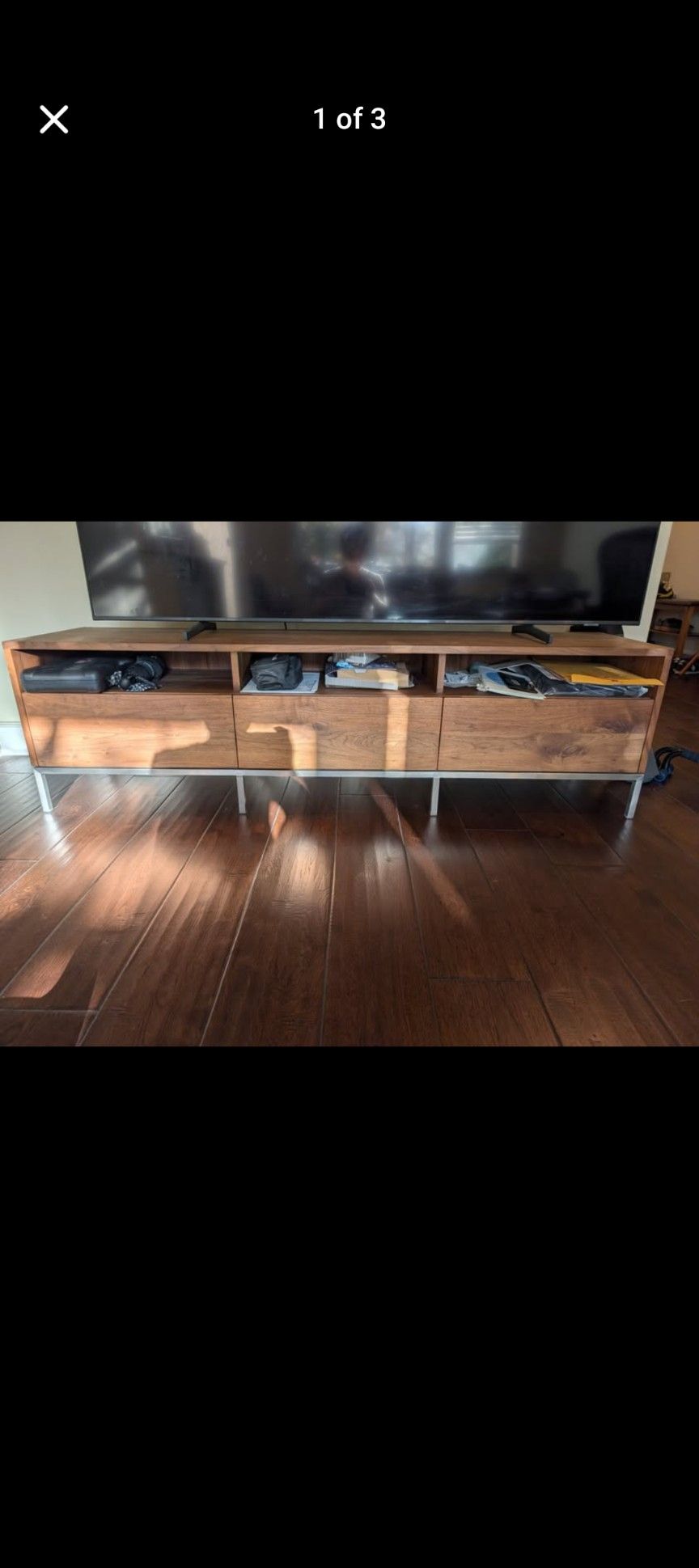 Crate and Barrel Media Console- Solid Wood & Steel