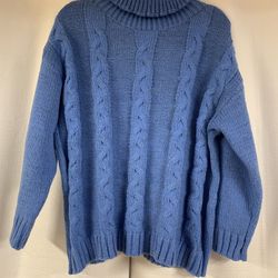 Medium Heavy Blue Cable Knit Pattern Knitted Sweater