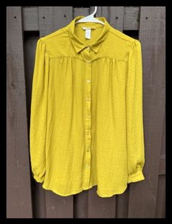 H&M Ladies Size 12 Mustard Rich Mustard Yellow Crinkle Effect Long Sleeve Blouse