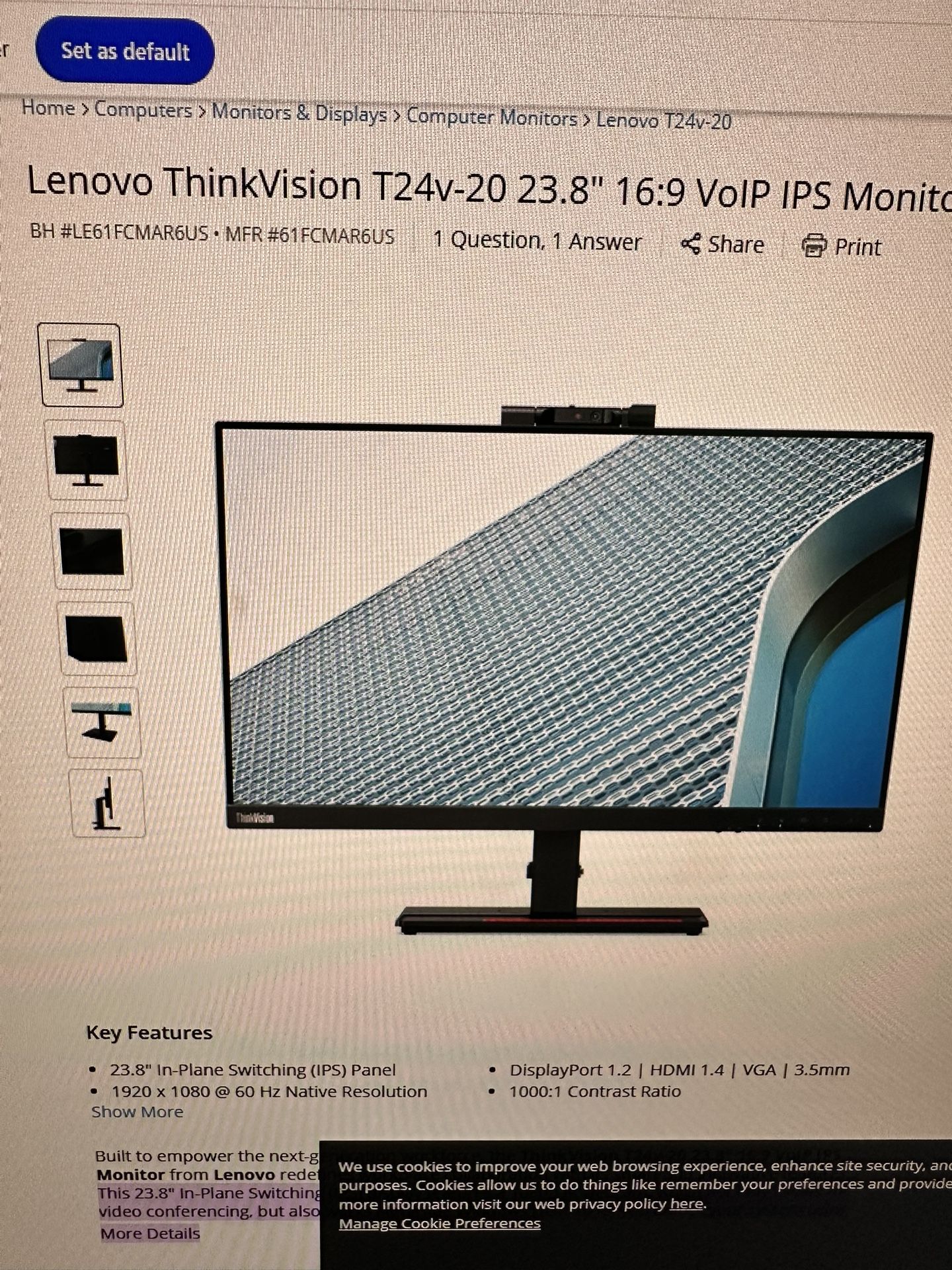 Lenovo Monitor ThinkVision T24v-20