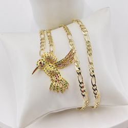 Colibrí y Cadena 22”oró laminado/Hummingbird and Chain 22”gold plated