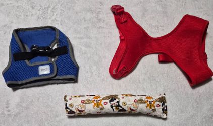 3pc NWOT Small Pet Lot - 2 Mesh Step-In Harnesses & Handmade Shiba Kicker Toy