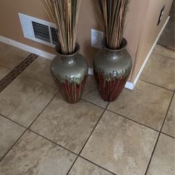 2 Vases ( 18 In Tall) W/ Dried Grass