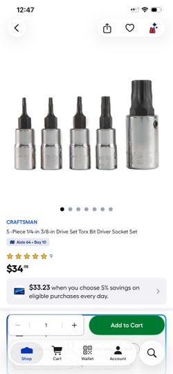 Craftsman 5-Piece Torx Bit Driver Socket Set