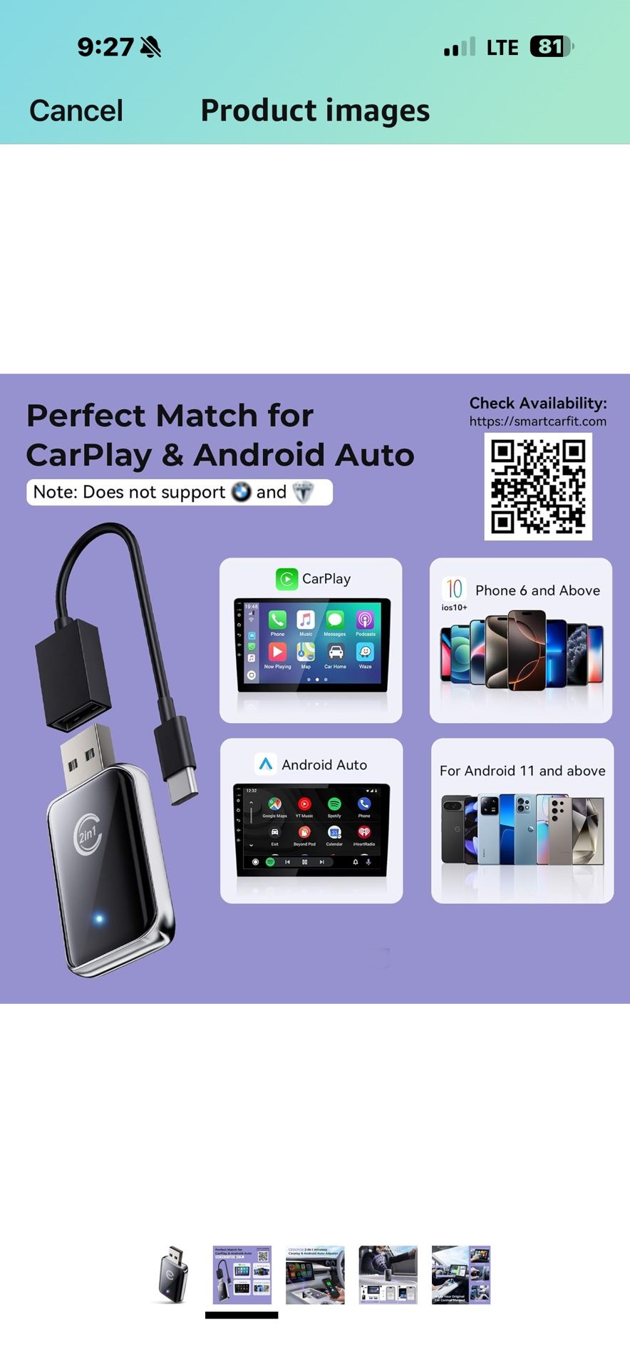 new In Box! 2-in-1 Wireless CarPlay and Android Auto Adapter, USB Dongle with Touch Screen, OEM Knob and Wheel Controls (Silvery Black)