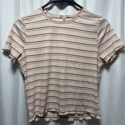 Moral Society Ribbed Striped Crop Tee - Size XL