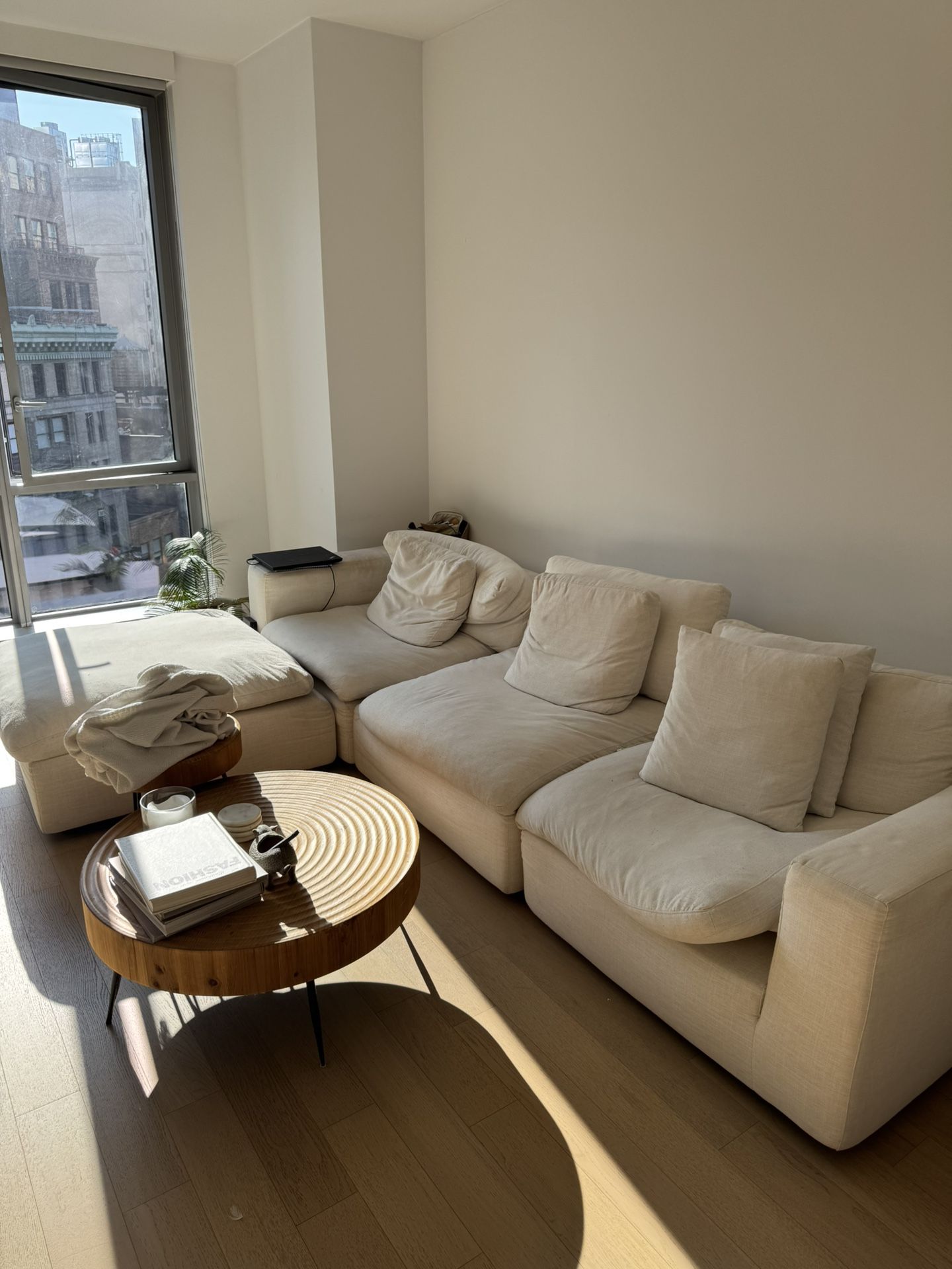 Down Filled Overstuffed 4 Piece Sectional Sofa Set beige