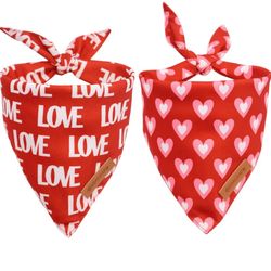 Realeaf dog bandanas, 2 pack, triangle, reversible, love, pet scarf, NWT,unisex
