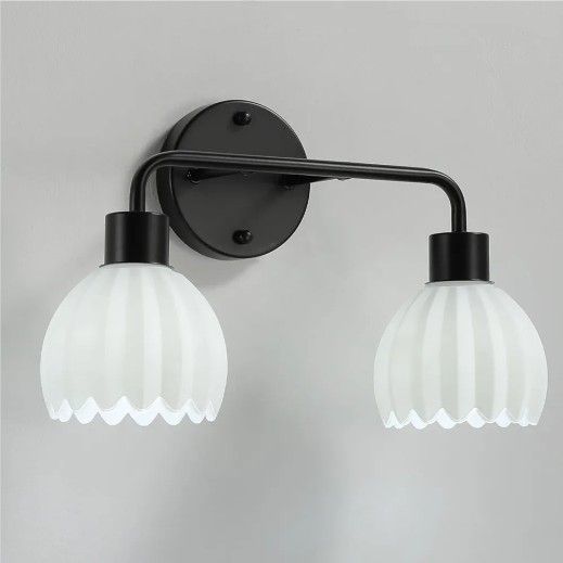 New 2-Light Bathroom Modern Vanity Light Over Mirror with Milk White Glass Flower Shade