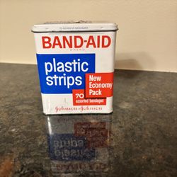 Vintage Band Aid Bandages Value Pack Advertising Metal Tin Can Hinged Lid