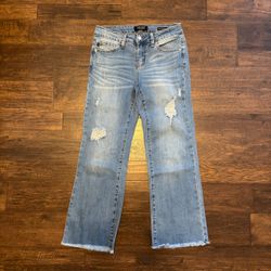 Judy Blue Women's 5/27 Mid-Rise DistressedRelaxed Crop Flare Jeans