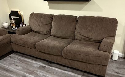 Brown Fabric 3-Seat Sofa
