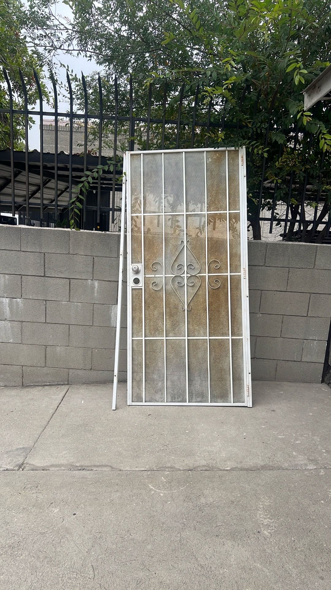 Security metal screen door with hinges and frame