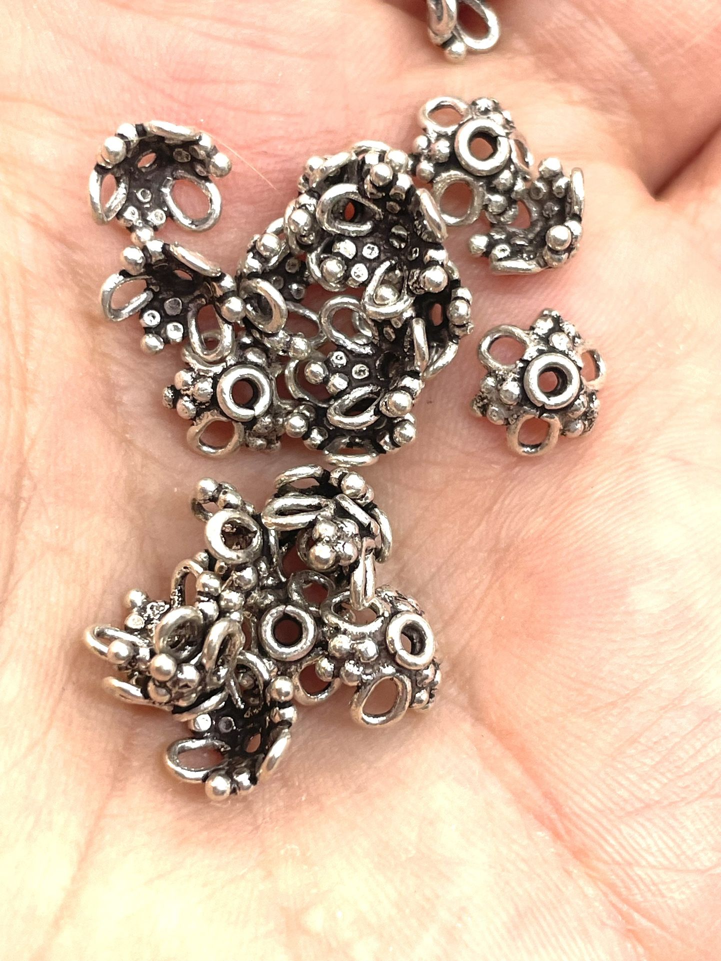 Beads: Sterling Bali Bead Cap Pair