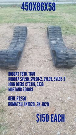450X86X58 BOBCAT RUBBER 18" TRACKS OEM PART No. 7277043, 6691568 BOBCAT T830, T870, KUBOTA SVL90, SVL95, KOMATSU SK-1020, JOHN DEERE 331G, 333G