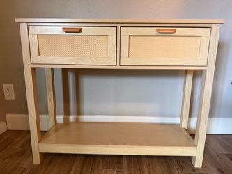 Light Wood Console Table with Rattan Drawers