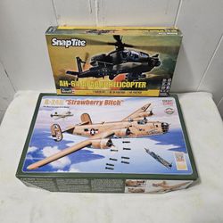 Minicraft Model Kits B-24D "Strawberry...." Skill Level 2 Open Box New $60 & Revell Company AH-64 Apache Helicopter New $25 Both Scale 1:72 